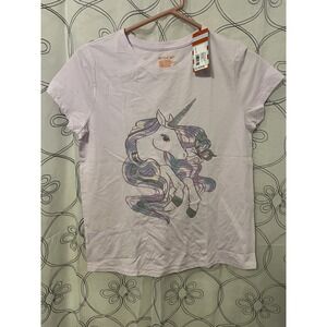 Cat & Jack Girls Light Lavender Unicorn Short Sleeve Shirt Size XL(14) Plus